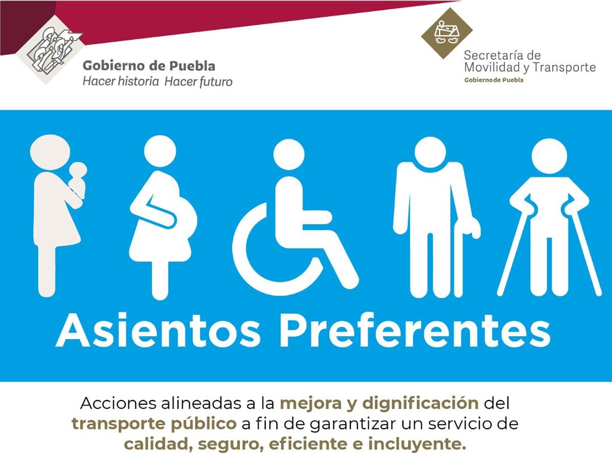 Obligarán al transporte público de Puebla a tener lugares para discapacitados, embarazadas y adultos mayores 1 asientos preferentes transporte publico