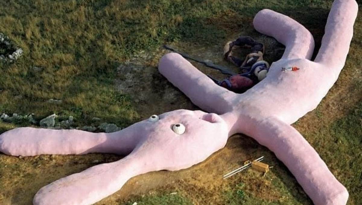 conejo rosa peluche colletto fava