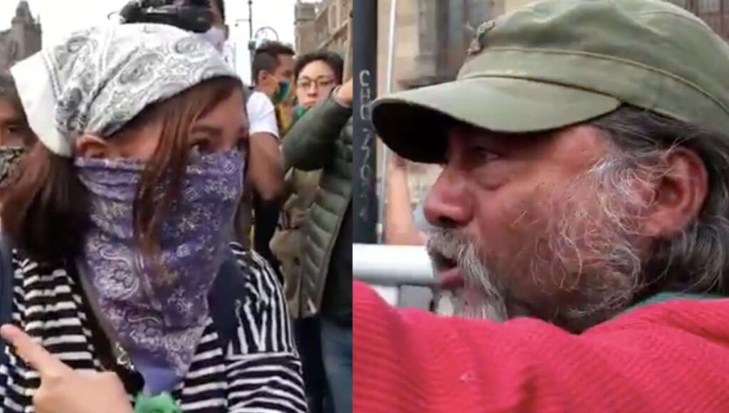 hombre encara a feminista pintas ayotzinapa
