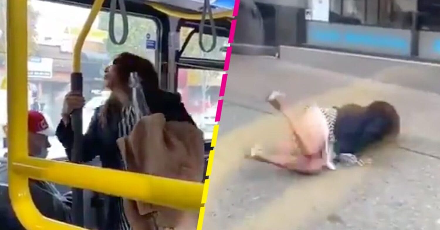 VIDEO: Bajan del autobús a mujer que escupió a pasajero 2 mujer de Canada