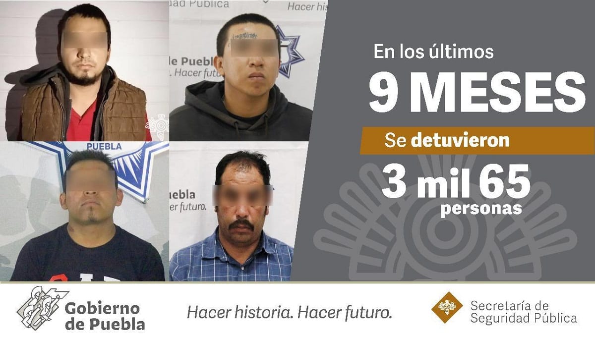 Gobierno de Puebla reporta 3 mil detenciones de 158 bandas 4 Detenidos en 9 meses