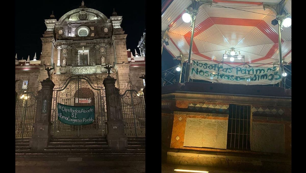 Feministas colocan mantas en Puebla para exigir a diputados la despenalización del aborto 1 mantas proaborto puebla 1