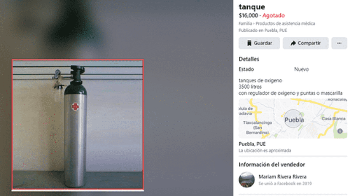 Revendedores aprovechan desabasto y venden tanques de oxígeno hasta en 16 mil pesos en Puebla 3 screenshot www.facebook.com 2021.01.06 14 43 00 1
