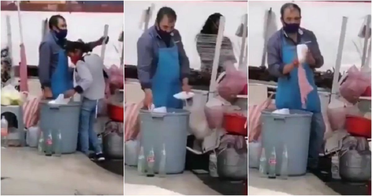 VIDEO: Taquero de Edomex saca de la basura platos desechables y los vuelve a usar 🐷 2 taquero sucio