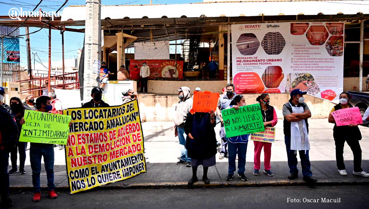 Locatarios de Amalucan detenidos por policías de Claudia Rivera, denuncian ante la CDH 2 Mercado protesta5