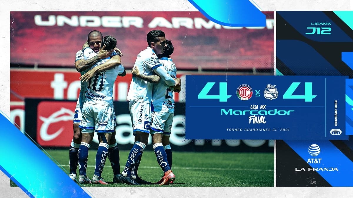 Partido de locos: Toluca y Puebla empatan 4-4 en La Bombonera 2 Toluca vs Puebla