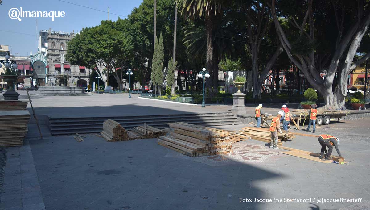 Barbosa anuncia inventario por lajas que fueron retiradas del zócalo de Puebla 2 trabajoZocalo3