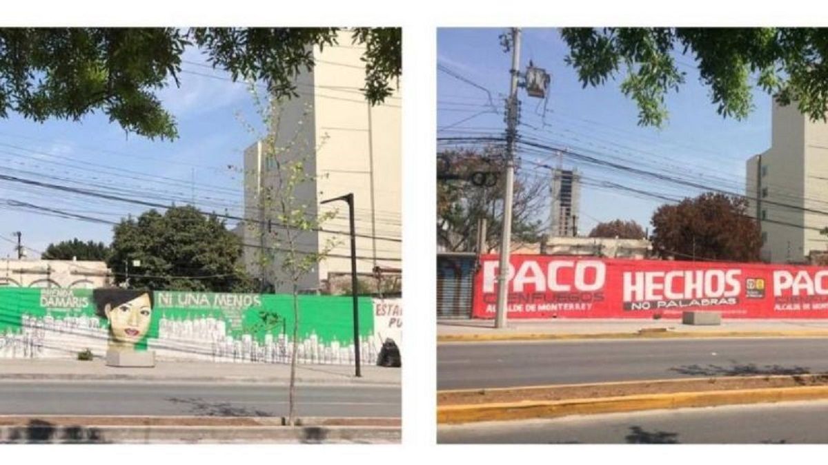 Borran mural de mujer desaparecida para colocar propaganda de un candidato del PRI en MTY 2 mural