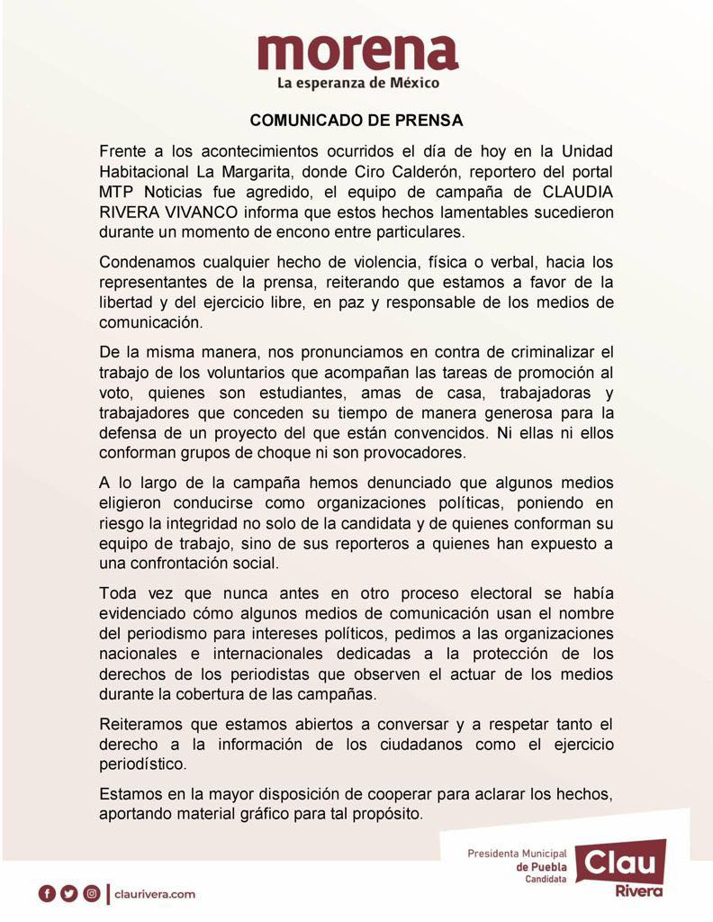 Claudia Rivera culpa a reporteros de Puebla de poner en riesgo su integridad 4 Morena