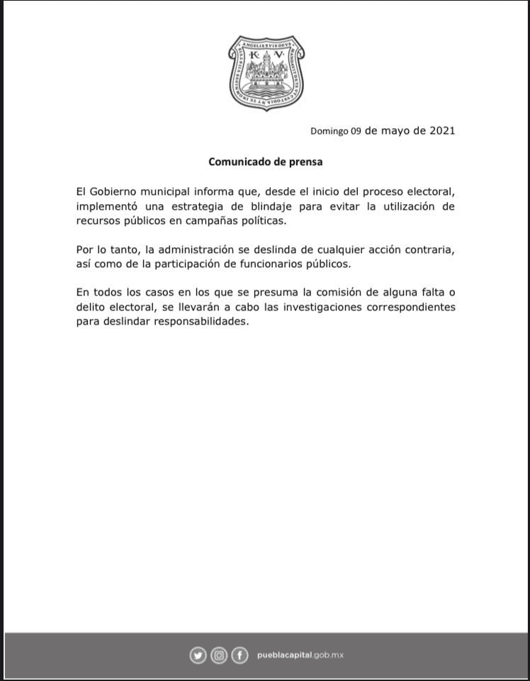 Ayuntamiento de Puebla se deslinda de vehículo oficial en evento de Claudia; pero investigará 3 boletin ayto vehiculo 1