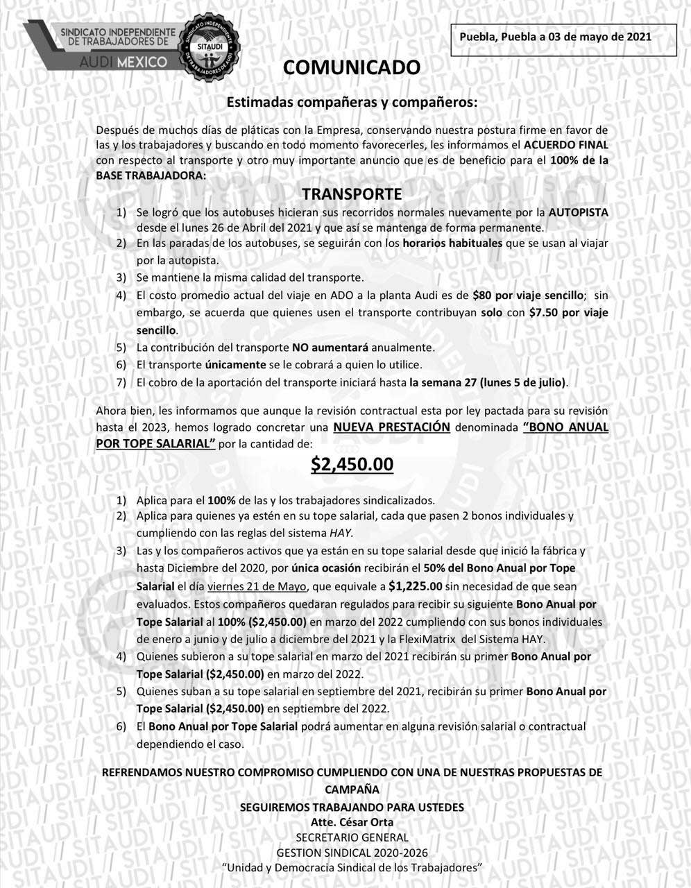 A partir del 5 de julio, Audi cobrará $7.50 a sus trabajadores para llevarlos a la planta 4 Audi cobrará 7.50 pesos