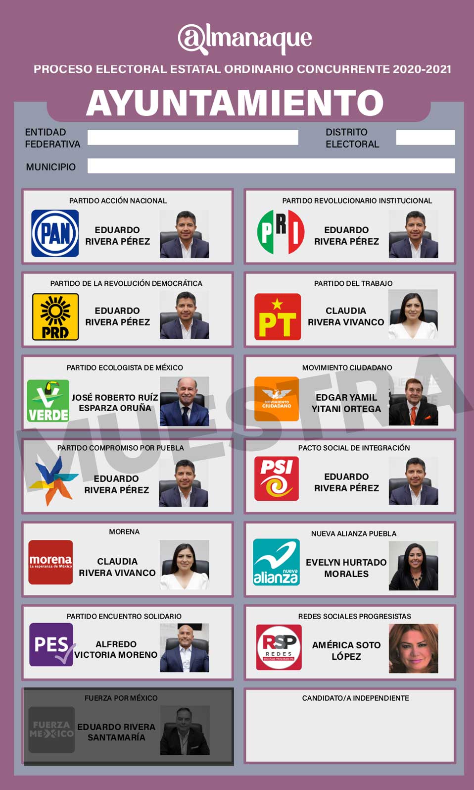 boleta muestra elecciones 2021 Puebla