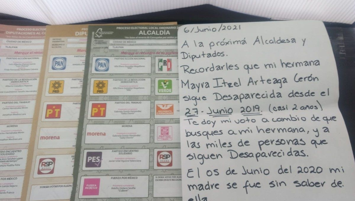 "Te doy mi voto a cambio de que busques a mi hermana"; añaden cartas a las boletas electorales 2 cartas