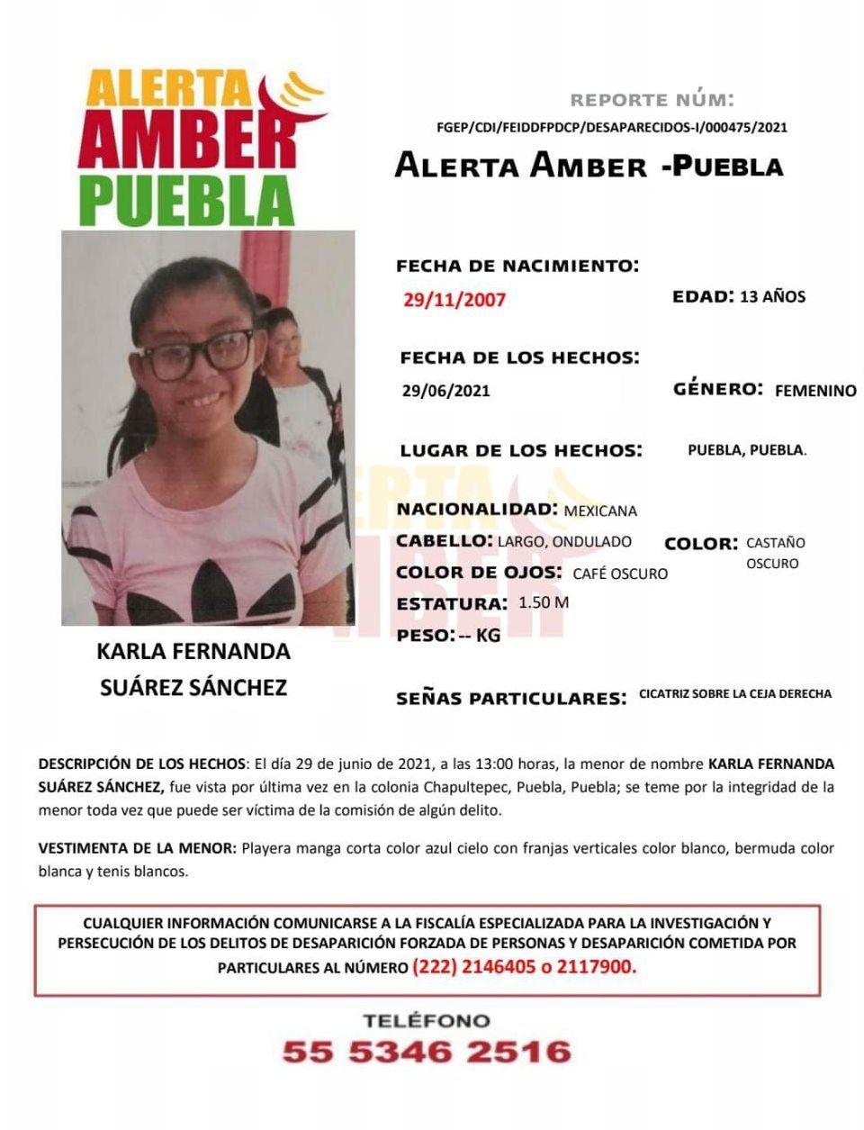 Alerta Amber Karla Fernanda Suarez Sanchez