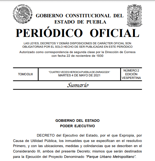 Expropiación cinco terrenos Tehuacán 
