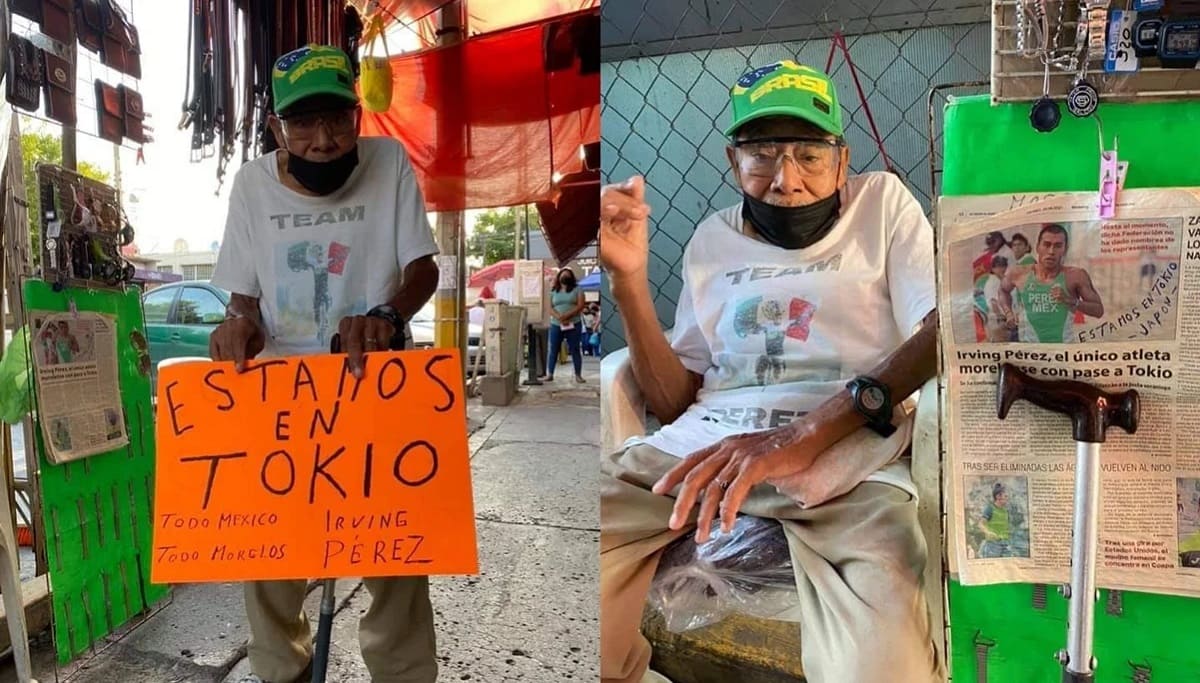 ¡Estamos en Tokio 2020! Abuelito apoya a su nieto desde su puesto ambulante 1 abuelito juegos olimpicos 1