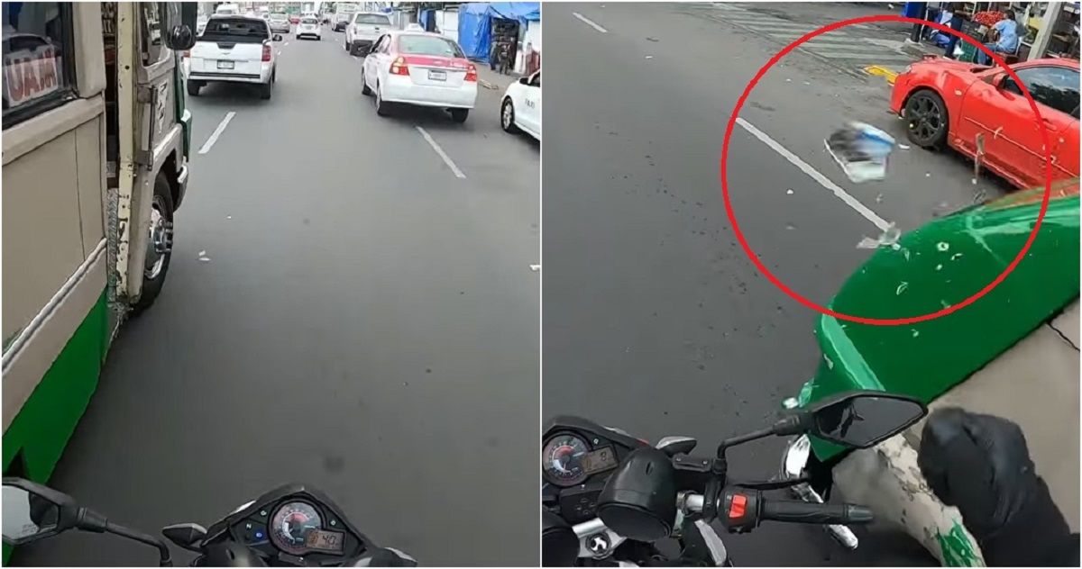 VIDEO: Motociclista rompe el retrovisor de un microbús que le cerró el paso en CDMX 1 motociclistaretrovisor