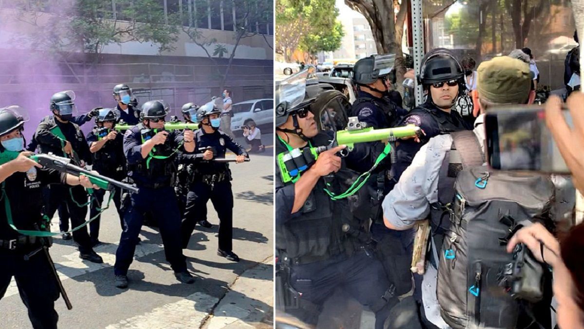VIDEO: Policía dispara a quemarropa a una mujer durante una protesta LGBTQ+ en Los Ángeles 1 polis