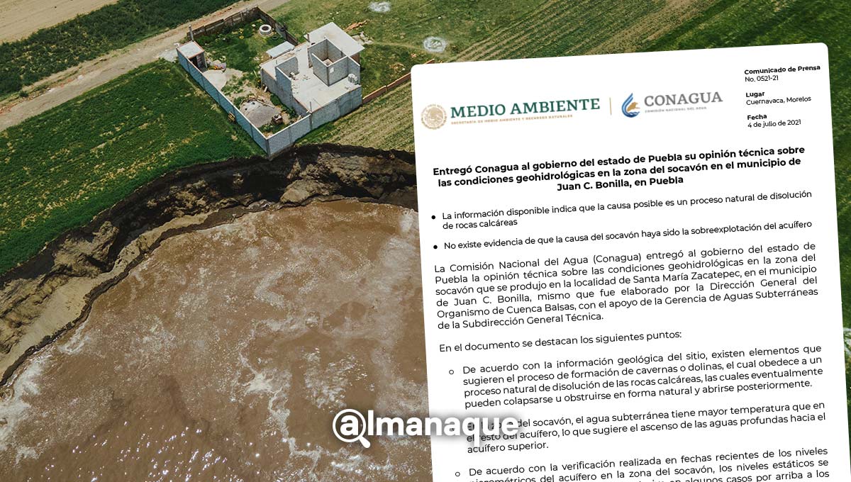 Proceso natural formó socavón de Puebla y no explotación acuífera: Conagua 2 portada causas del socavon de puebla conagua