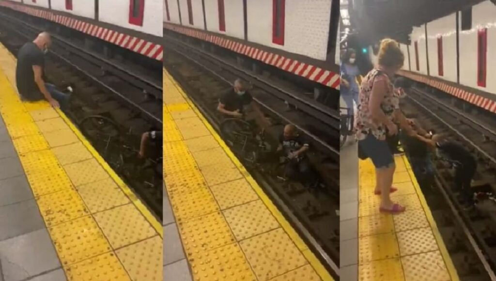 hombre en silla de ruedas cae a vias de metro de ny 1