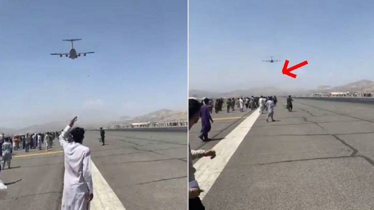 VIDEO: El momento exacto en el que personas caen de un avión al intentar escapar de Afganistán 3 kabul