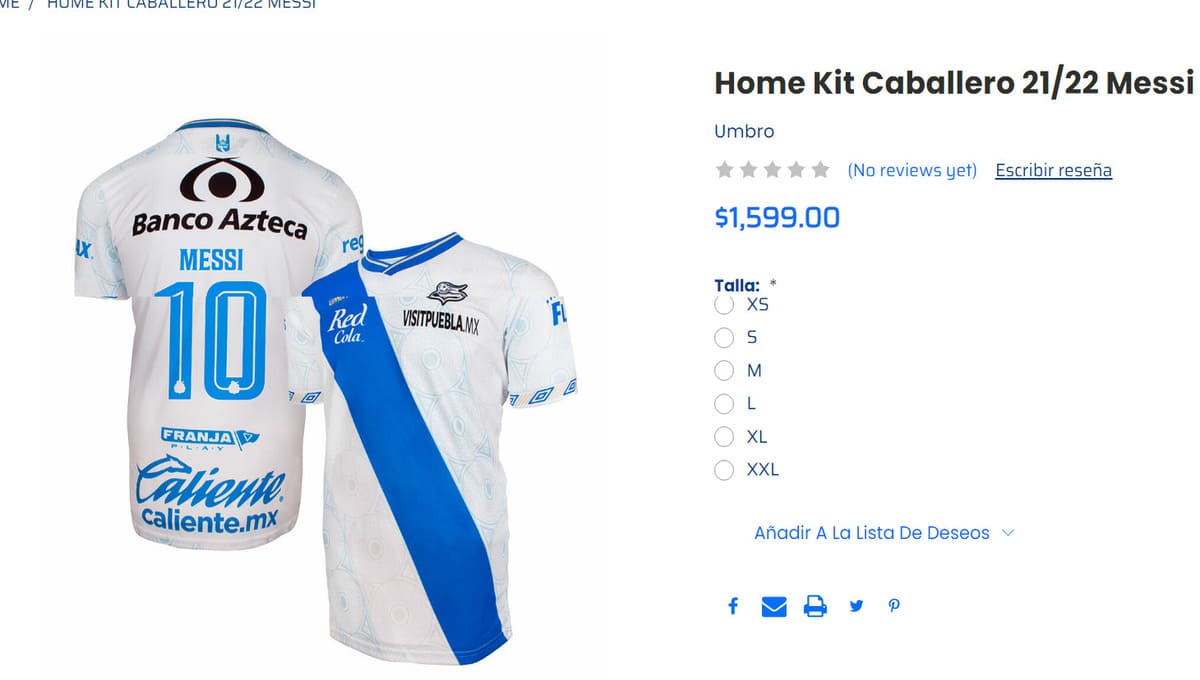 No es broma: El Puebla vende en mil 600 pesos la playera de Messi 3 Playera del Puebla de Messi