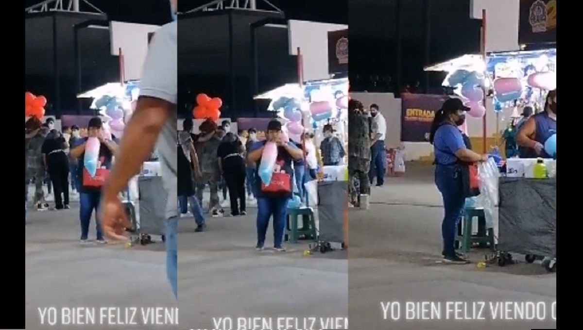 VIDEO: Captan a vendedora mientras infla bolsa de algodón de azúcar con la boca en Torreón 2 a traves de tiktok el
