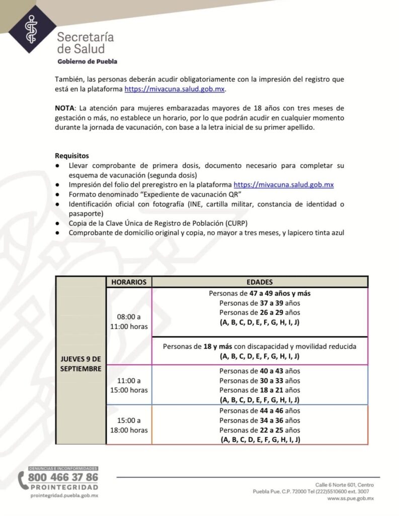 logística de vacunación para 44 municipios de Puebla