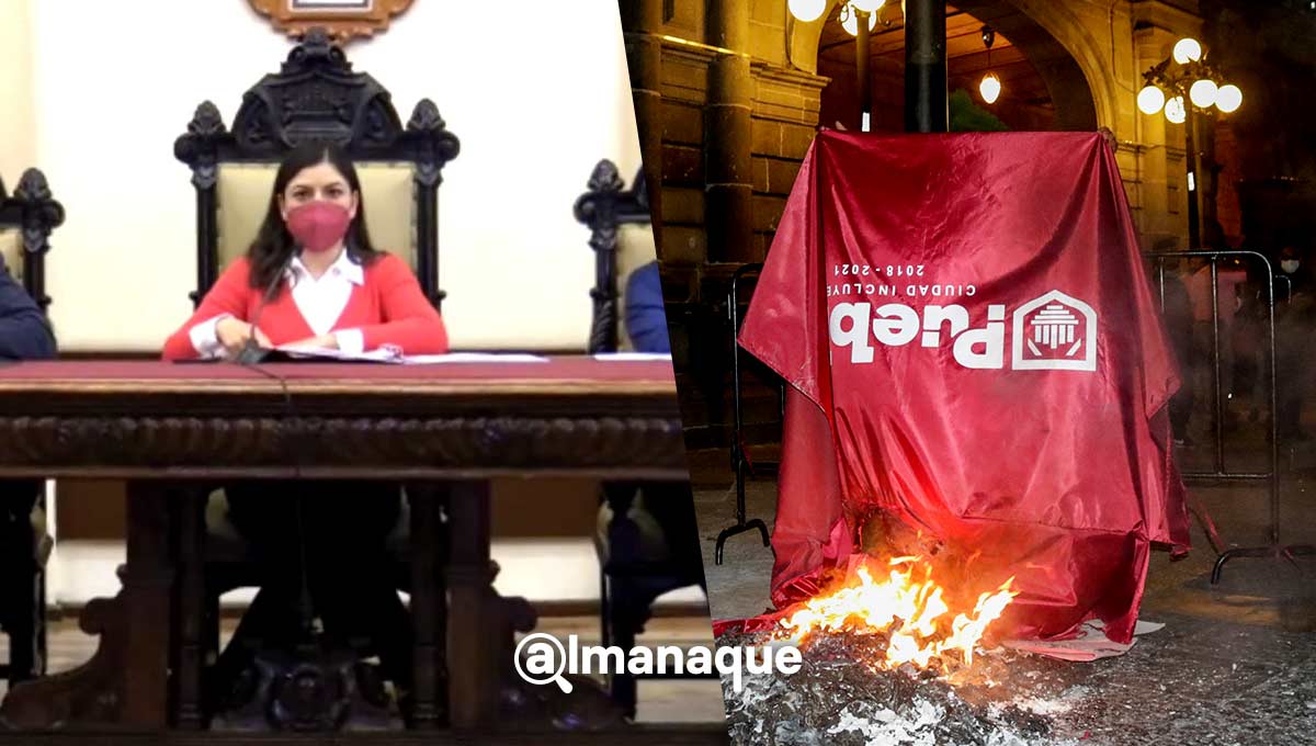 claudia Rivera sindicalizados quema de lonas ayuntamiento de Puebla