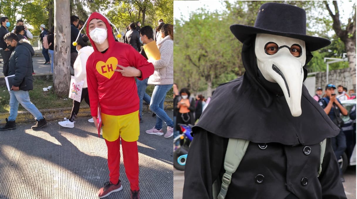 El Chapulín Colorado, Charmander y otros disfraces de la chaviza durante la vacunación en Puebla 4 disfracea vacuna Puebla 1