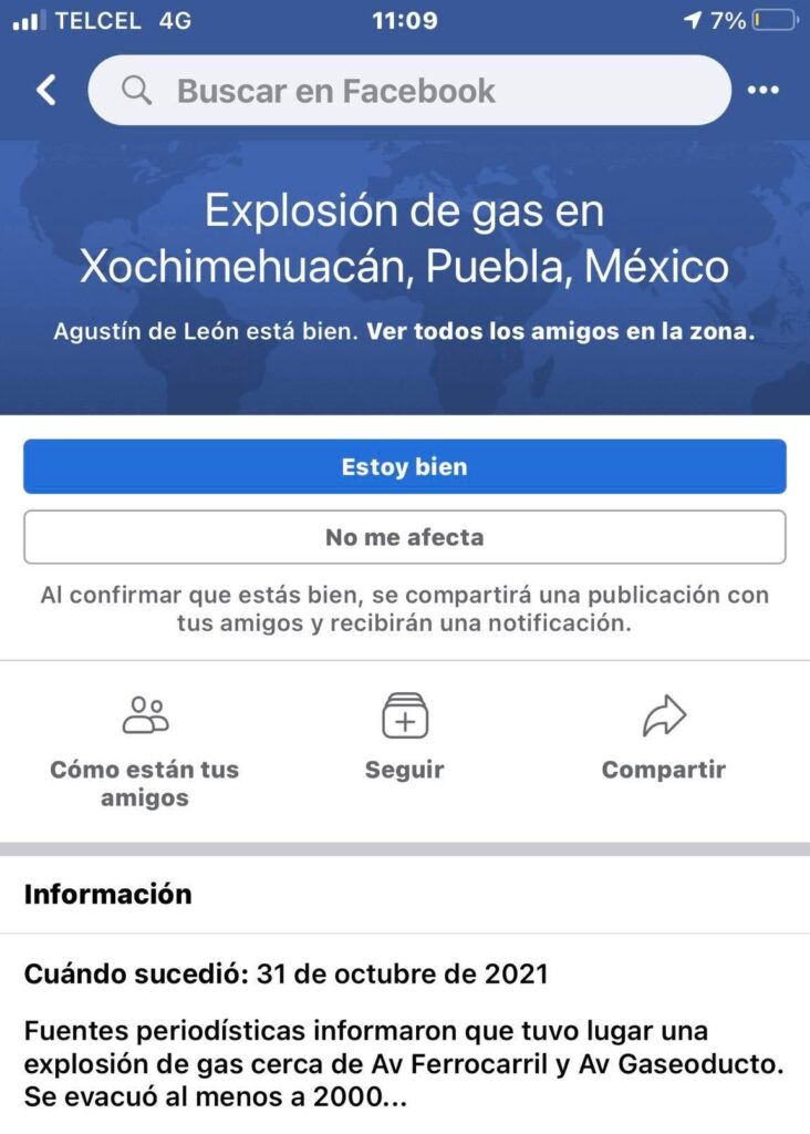 Facebook habilita notificación para damnificados de Xochimehuacan 4 Facebook