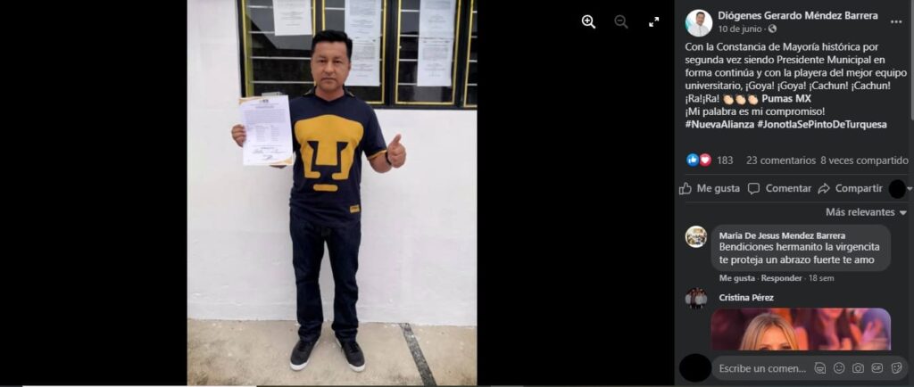 Alcalde de Jonotla usa logo de los Pumas