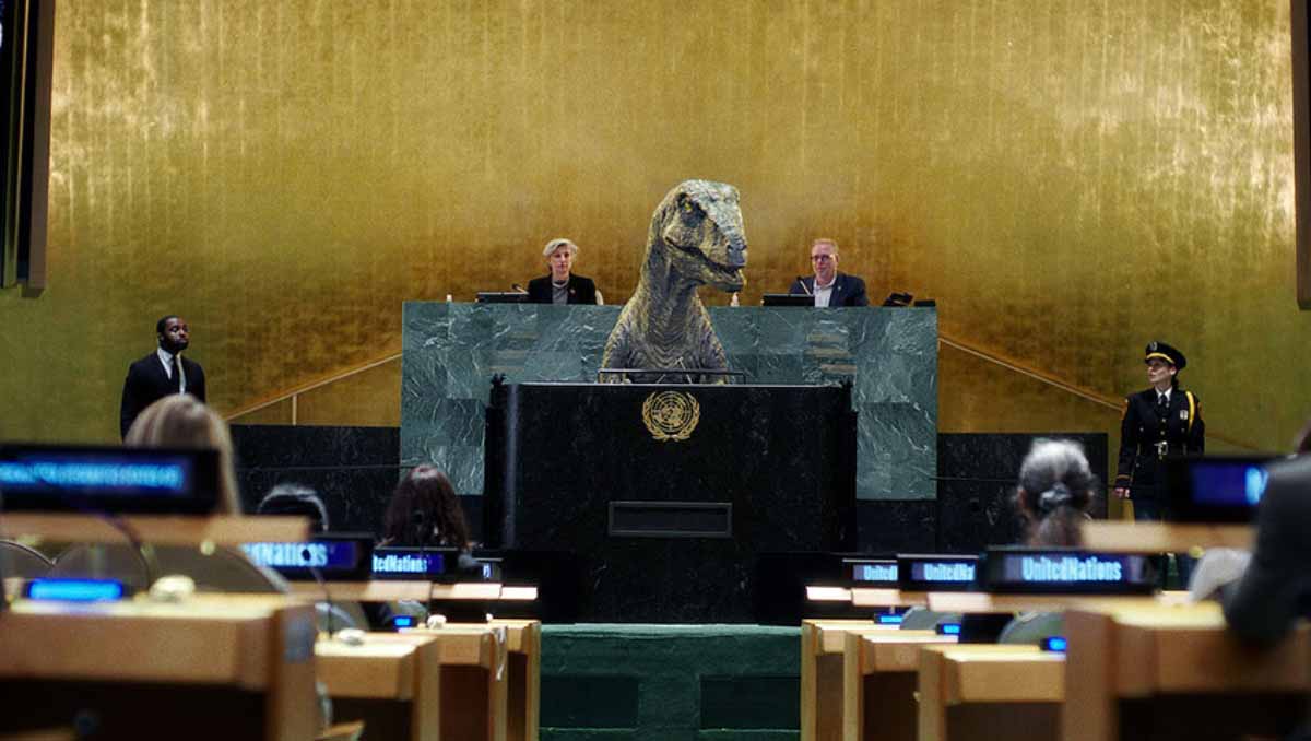 Dinosaurio irrumpe en cumbe de la ONU: No elijan la extinción 3 onu dinosaurio