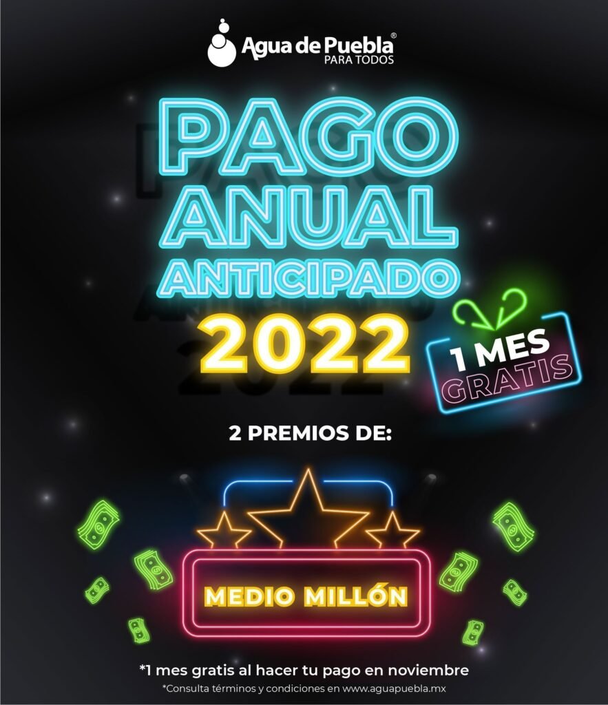 Agua de Puebla ofrece 1 mes gratis de servicio al hacer el pago anual en noviembre 4 Agua de Puebla