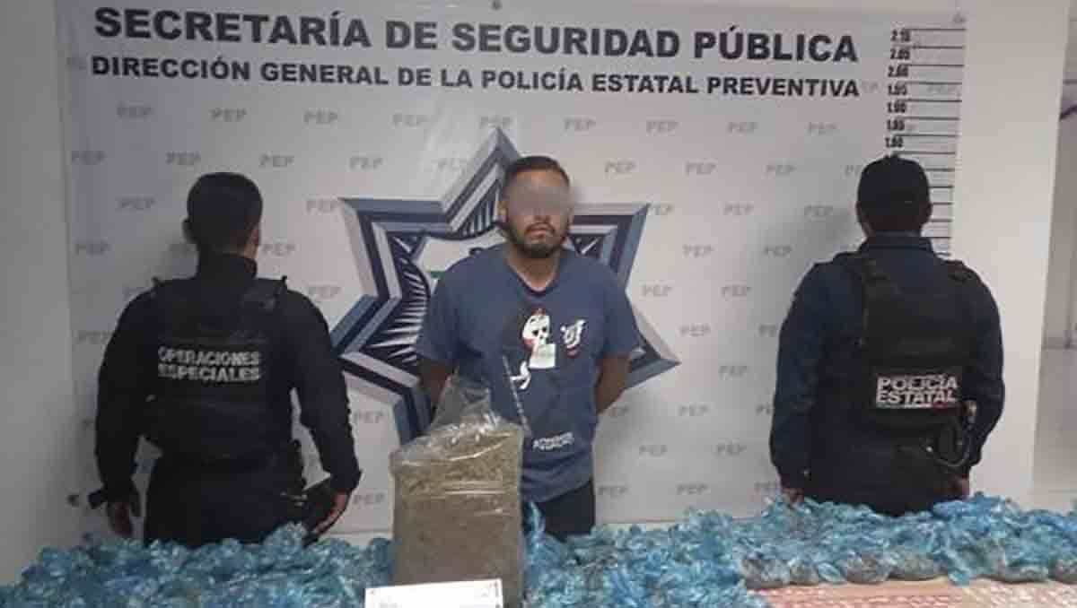 Con siete kilos de aparente marihuana, Policía Estatal detiene a un hombre 2 DETENIDO 7 KILOS MRIHUANA