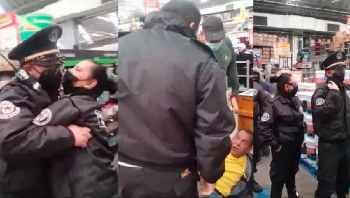 VIDEO: Guardia de seguridad golpea a adulto mayor por no usar cubrebocas en Iztapalapa 2 empuja a mujer 2