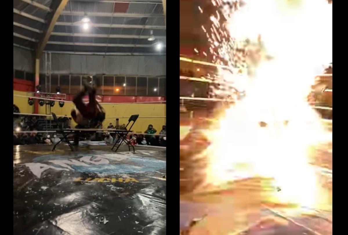 (VIDEO) Adiós a los sillazos: Usan pirotecnia en función de lucha libre 2 lucha libre pritecnica pachuca