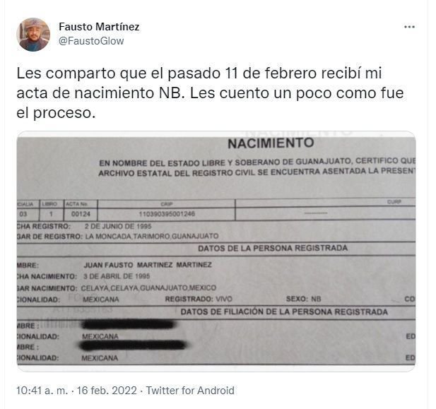 acta de nacimiento no binaria