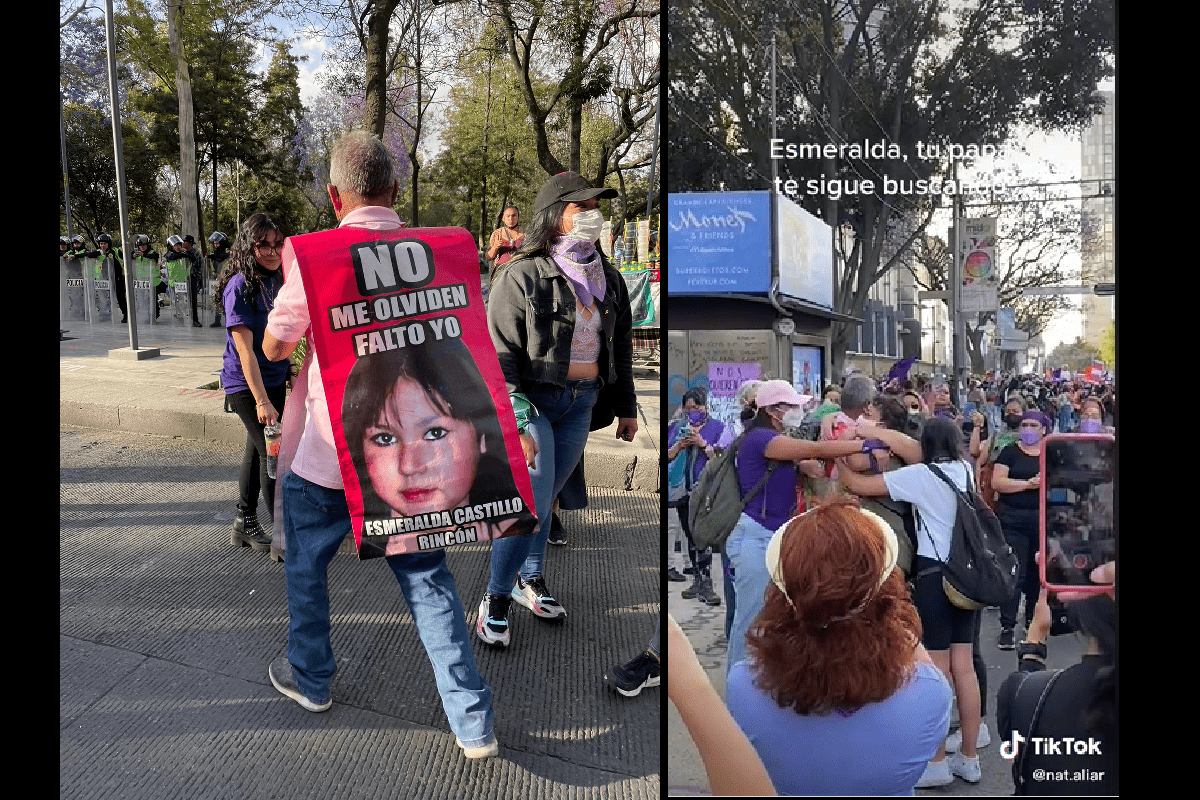 “No está solo”: El emotivo recibimiento en la marcha del 8M a un padre que busca a su hija (VIDEO) 2 esmeralda