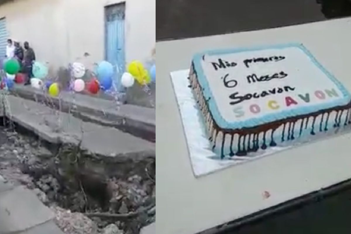 Con pastel y banda, vecinos festejan los seis meses de un socavón en Michoacán 2 socavon