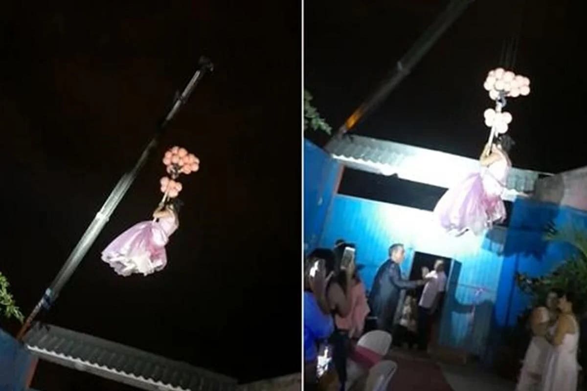 VIDEO: Quinceañera boliviana "aterriza" en su fiesta con ayuda de una grúa y se vuelve viral 2 quinceanera bolivia 1