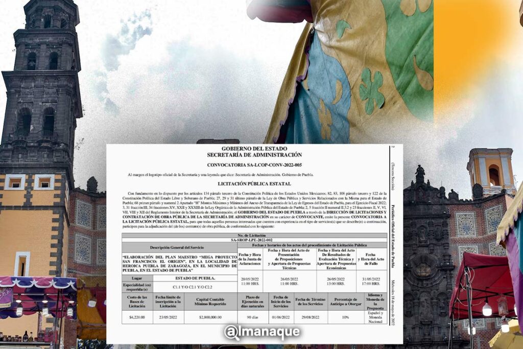 Lanza gobierno de Puebla licitacion para elaborar mega proyecto de San Francisco