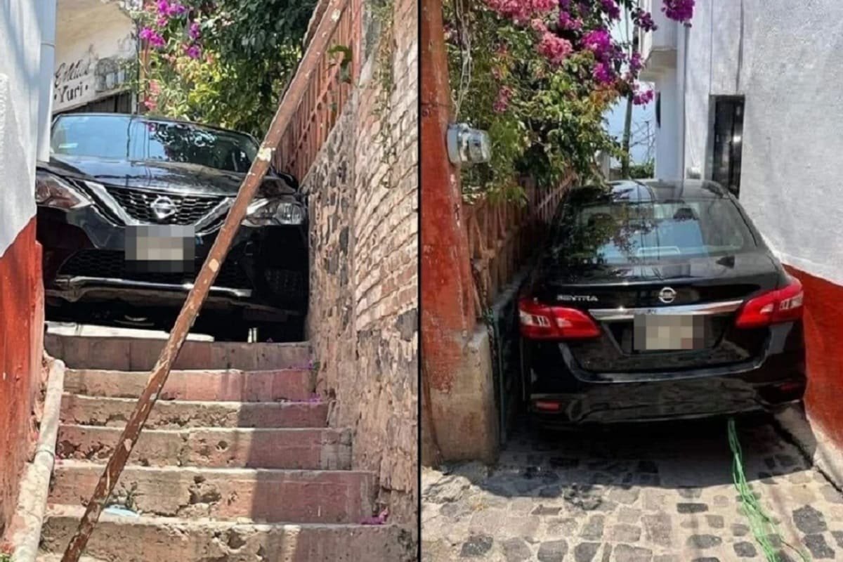 ¡WTF! Turistas siguen al GPS y atoran su vehículo en callejón de Taxco 4 auto se atora en Taxco 1