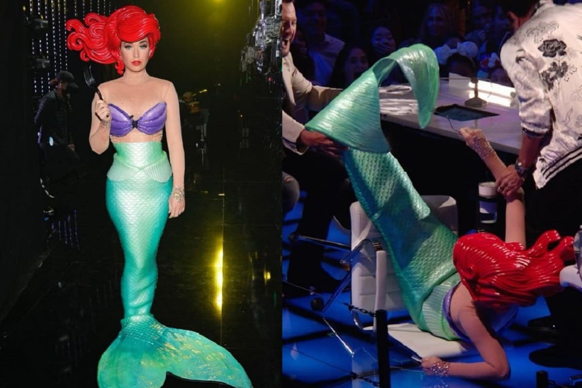 Se dio un "sirenazo": Katy Perry sufre accidente vestida de sirena en American Idol 4 katy perry cae vestida sirenita 1