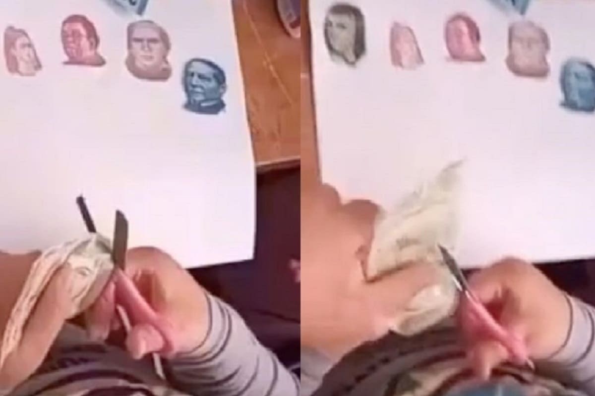 ¿Te parece que somos ricos?: Niña saca billetes de la cartera de su mamá y los recorta 4 recorta billetes 1