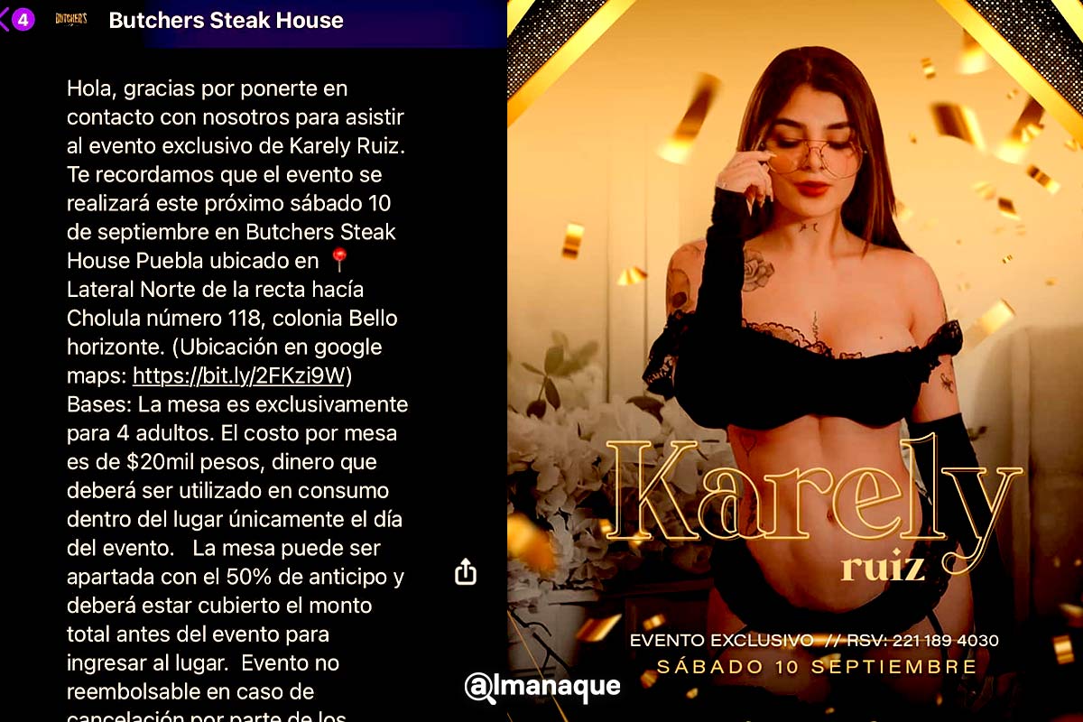 20 mil pesos costará ver a Karely Ruiz en Puebla 3 karely ruiz reserva butchers Puebla