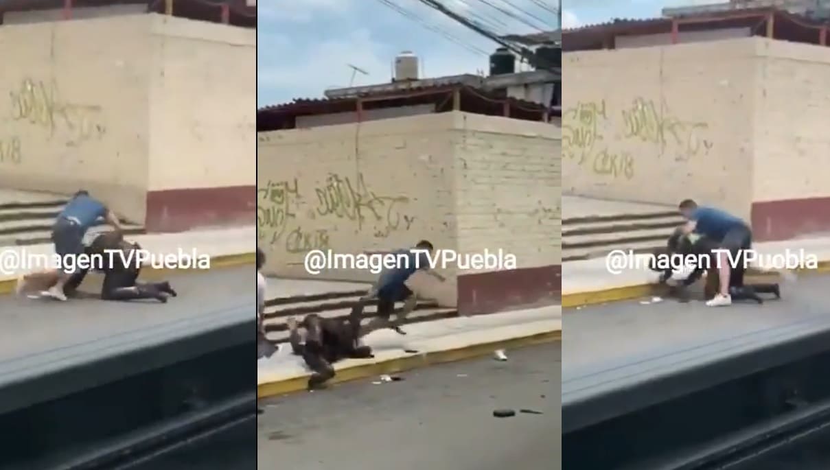 VIDEO: Sujeto golpea a elemento de tránsito que le quitó su placa en Puebla 2 pelea policia Puebla