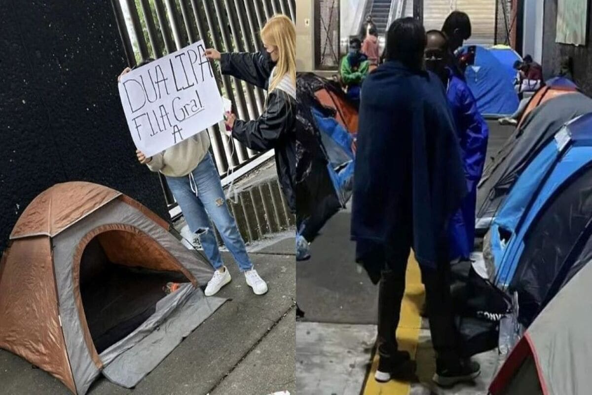 Fanaticos de Dua Lipa acampando