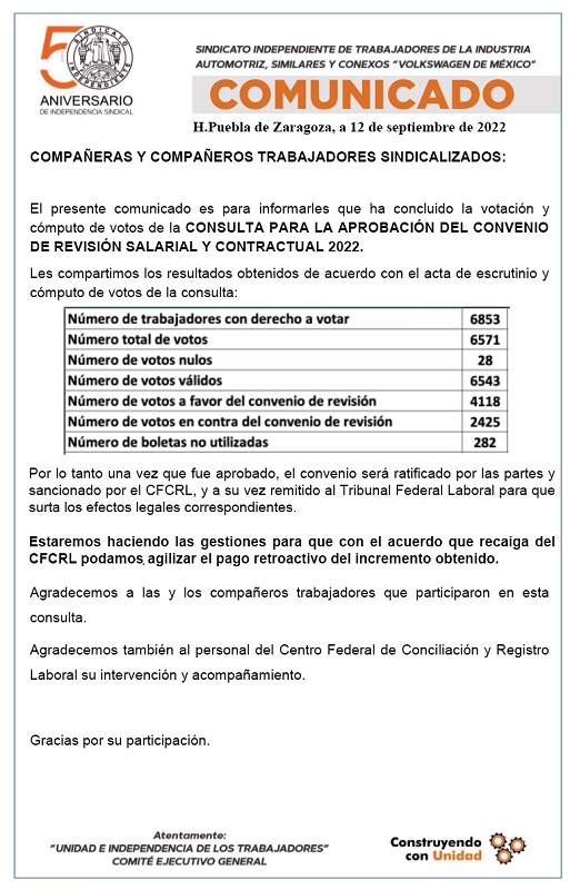 comunicado volkswagen huelga