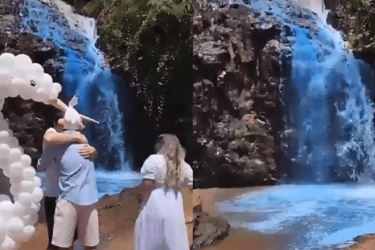 VIDEO: Pareja pinta una cascada para revelar el sexo de su bebé en Brasil 4 Cascada Brasil 1